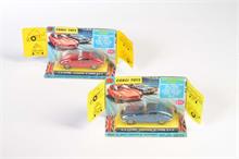 Corgi Toys, 2x Jaguar E Typ 2+2, rot und blau
