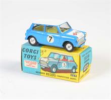 Corgi Toys, BMC Morris Mini Comp., blau/weiß + innen gelb, #7, Front weiß