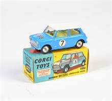 Corgi Toys, BMC Morris Mini Comp., blau/weiß + innen gelb, #7, Front blau