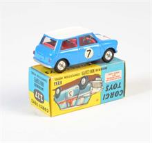 Corgi Toys, BMC Morris Mini Comp., blau/weiß + innen rot, #7, Front weiß