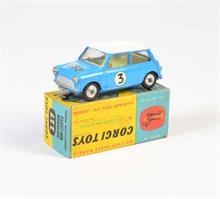 Corgi Toys, BMC Morris Mini Comp, blau weiß + innen gelb, #3, Front blau