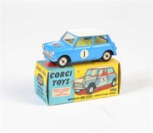 Corgi Toys, BMC Morris Mini Comp. blau/weiß + innen gelb, #1, Front blau