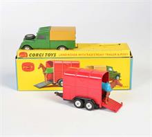 Corgi Toys, Landrover + Pferdeanhänger mit glatten Felgen, grün/beige + rot/schwarz