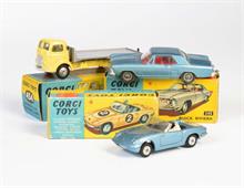 Corgi Toys, Commer 5 Tone Platform Lorry, Lotus Elan S 2 Cabriolet + Buick Riviera