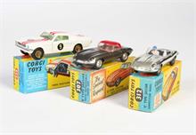 Corgi Toys, Ford Mustang Competition Car, Jaguar E Type+ Jaguar E Type Cabriolet