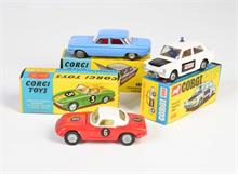 Corgi Toys, Police Panda Imp., Lotus Elan Coupe + Chevrolet Corvair