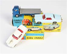 Corgi Toys, Commer 5 Tone Platform Lorry, Buick Riviera + "The Saints" Car Volvo P 1800