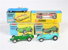 Corgi Toys, Lotus Climax F/1, Lotus Mark Eleven + 2x BRM Formel 1