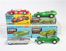 Corgi Toys, Ferrari  Racing Car, Lotus MK Eleven, BRM Formel 1 + Vanvall Racing Car