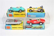 Corgi Toys, Cooper Maserati, Vanvall Racing Car, Lotus Mark Eleven + BRM Formel 1