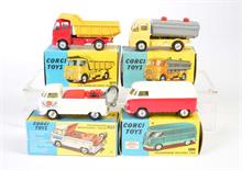 Corgi Toys, VW Delivery Van, VW Breakdown Truck, ERF Model Dumper + Neville Cement Tipper