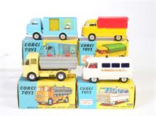 Corgi Toys, Neville Cement Tipper, Commer Ambulance, VW Pick Up + Bantam Van