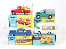 Corgi Toys, Carrier Bantam, Mercedes 220 SE Coupe, Land Rover + Land Rover Breakdown