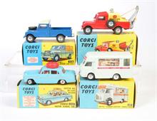Corgi Toys, Carrier Bantam, Motor School Car, Land Rover Breakdown Truck + Land Rover