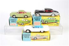 Corgi Toys, Bentley Continental Sports Saloon, Ford Thunderbird open Sports + Renault Floride