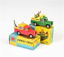 Corgi Toys, Land Rover Breakdown Truck + Land Rover Lautsprecherwagen