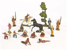 Lineol u.a., 14 Wild West Figures, 2 Pferde + Baum