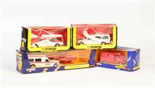 Corgi Toys, 4x Ambulanz + 1 Hubschrauber