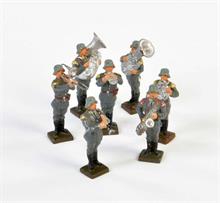 Lineol, 6 Standmusiker der Luftwaffe + 1 Standmusiker der Flak mit Saxophon