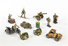 Lineol, Kellermann u.a., Militärfiguren + Fahrzeuge