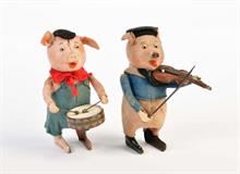 Schuco, Schwein mit Geige + Schwein mit Trommel
