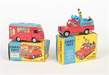 Corgi Toys, Zirkus Kassen Wagen + Reklame Wagen