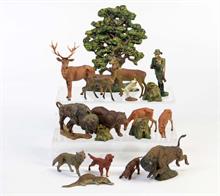 Elastolin, Jagdszene, 13 Tiere, Jäger + Bäume