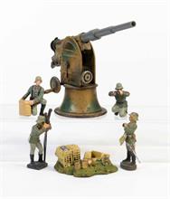 Elastolin, Lineol: Flak Geschütz + 4 Soldaten + Munition