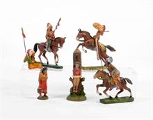 Elastolin, Lineol, 3 Indianer Reiter + 3 Figuren
