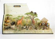 Elastolin, Großes Werbedisplay Savanne Szenerie + Tiere + Afrikaner (Preiser)