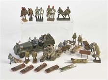 Konvolut Kübelwagen, Krad, diverse Figuren (verschiedene Hersteller)