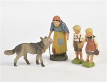 Elastolin, Hausser, 3x Hänsel + Gretel Figuren + Wolf
