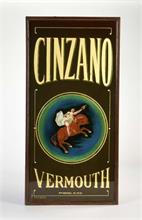 Glasschild "Cinzano" in original Holzrahmen