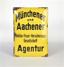Emailleschild "Münchener und Aachener Mobiliar Feuerversicherungs-Gesellschaft Agentur"