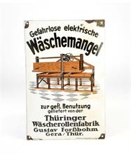 Emailleschild "Wäschemangel - Thüringer Wäscherollenfabrik"