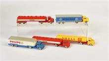 Lego, 3 Tanklaster Shell + Esso + 2 Werbe Sattelzüge Philips + Interfrigo