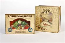 2 Blechdosen "Heinemann Samenzucht und Samenhandlung" + Weihnachten