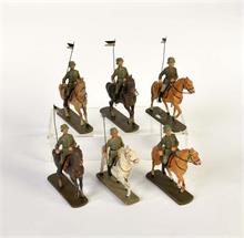 Elastolin, 6 Soldaten zu Pferd mit Wimpel