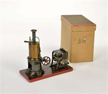 Bing, Dampfmaschine mit Buchdruckerpresse auf Holzsockel