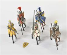 Timpo Toys, 5 Ritter auf Pferd, Sir Gawaine, Lancelot u.a.
