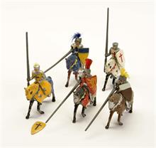 Timpo Toys, 5 Ritter auf Pferd, Sir Gawaine, Lancelot u.a.
