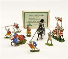 Timpo Toys, Britains, 3 Ritter auf Pferd + 5 Ritter
