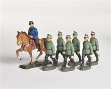 Elastolin, Polizist zu Pferd + 6 Polizisten zu Fuß