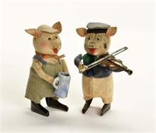 Schuco, Schweinchen mit Krug + Schweinchen mit Geige