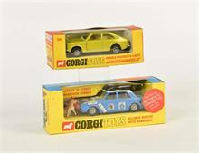 Corgi Toys, Hillman Hunter with Kangaroo + Morris Marina Coupe