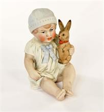 Biskuit Porzellan Puppe mit Hase