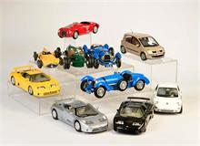 Norev, Bbutago u.a., 10 Modellautos (Bugatti, VW u.a.)