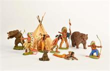 Lineol, Elastolin, 6 Indianer, 3 Bären + Zelt