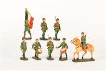 Elastolin, Lineol: 8 italienische Soldaten (Fahnenträger, Reiter u.a.)
