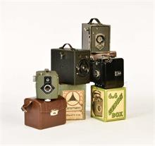 Ernemann, Genos u.a., 4 Boxen Kameras mit Tasche oder Okt
